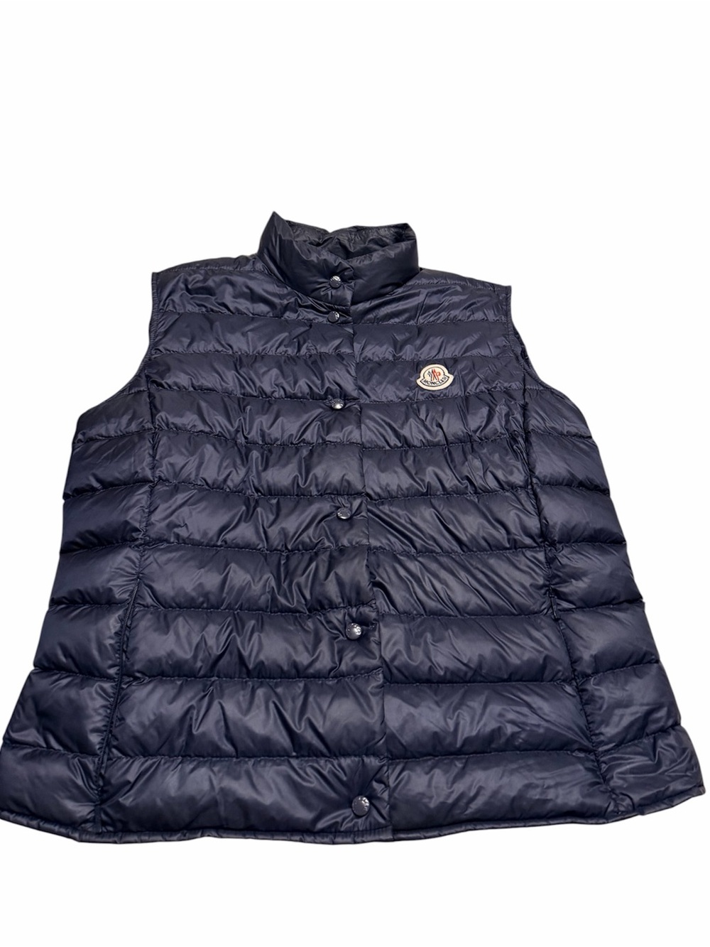 Moncler Longue Saison Dark Navy Quilted Down Vest Interior with Logo Tags